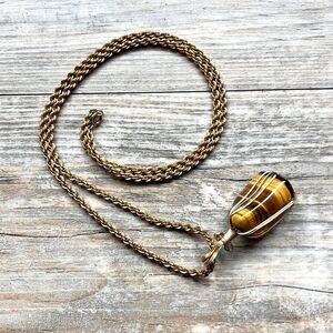 Vintage Antique 12KGF 1/20 Gold Filled Tiger Eye Pendant Necklace